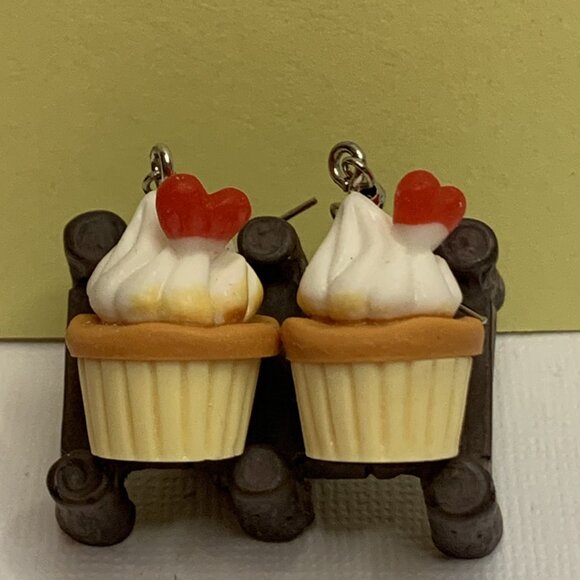 Cupcake Earring, Funny Food Earring, Valentine's Day Earring, Baking Earring - Picture 3 of 5